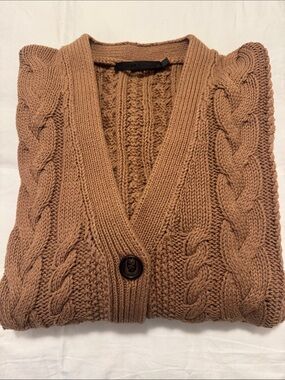 Jenni Kayne Womens Cable Knit V-Neck Cotton Oversized Cardigan - Chestnut